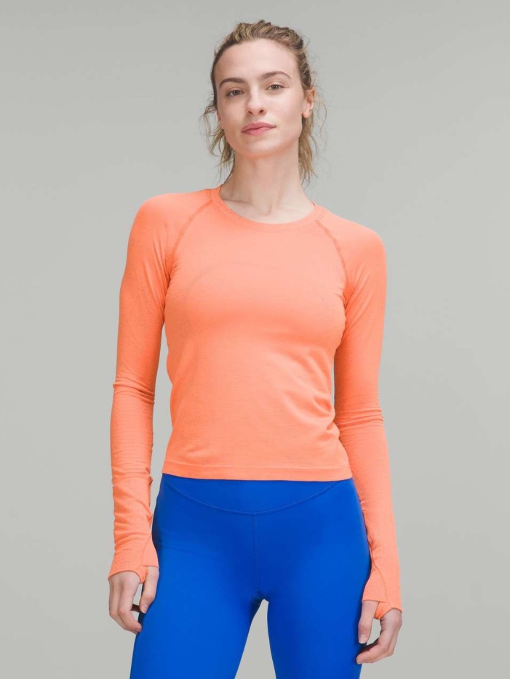 Lululemon Swiftly Tech Long Sleeve Shirt 2.0 Waist Length Orange Mix Size 6 NWOT